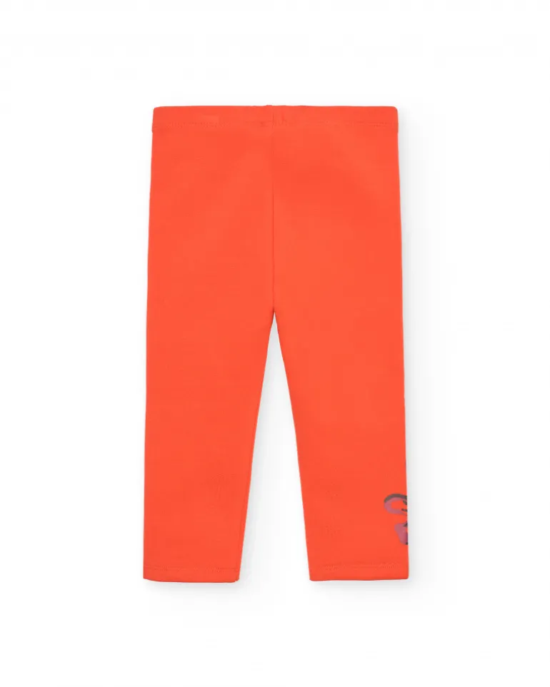 Legging fille orange détail fleuri collection Super Natural