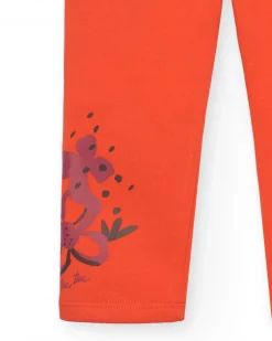 Legging fille orange détail fleuri collection Super Natural