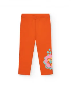 Legging orange pour fille avec imprimé et taille élastique