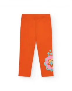 Legging orange pour fille avec imprimé et taille élastique