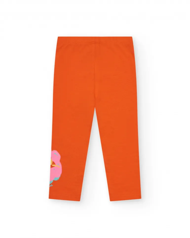 Legging orange pour fille avec imprimé et taille élastique