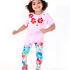 Legging pour fille avec imprimé floral multicolore et taille élastique