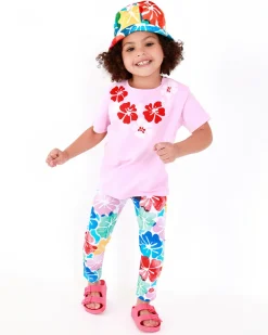 Legging pour fille avec imprimé floral multicolore et taille élastique