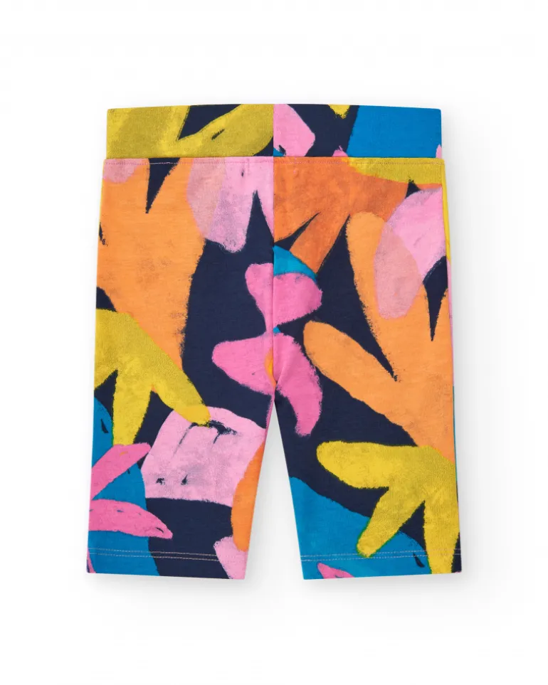 Legging pour fille avec imprimé floral et taille élastique.
