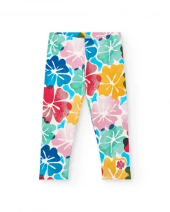 Legging pour fille avec imprimé floral multicolore et taille élastique