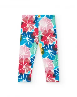 Legging pour fille avec imprimé floral multicolore et taille élastique