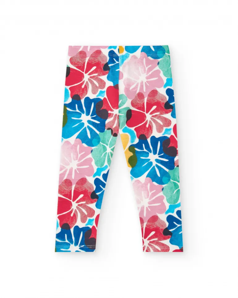 Legging pour fille avec imprimé floral multicolore et taille élastique