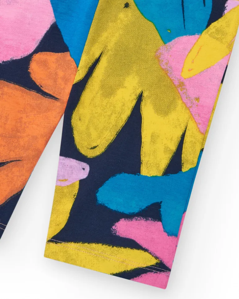 Legging pour fille avec imprimé floral et taille élastique.