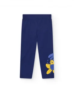 Leggings bleus pour fille avec détail floral et taille élastique