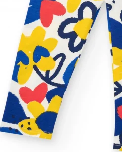 Leggings bleus pour fille avec fleurs et taille élastique