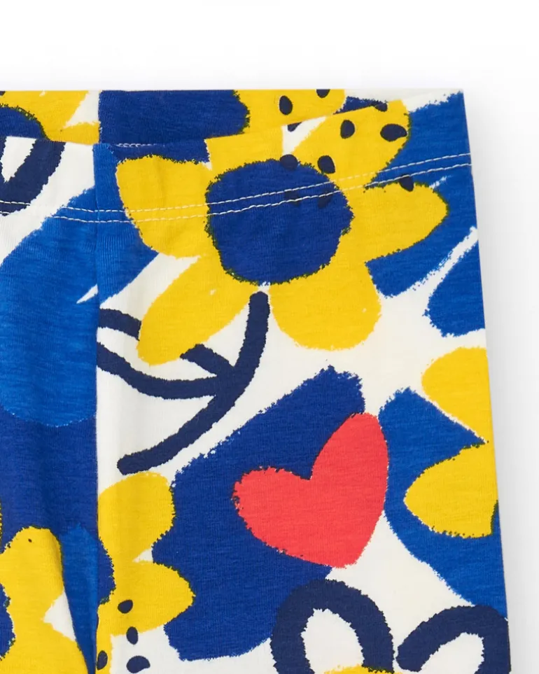 Leggings bleus pour fille avec fleurs et taille élastique