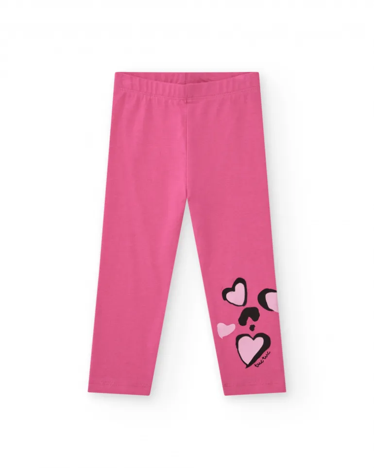 Leggings en tricot pour fille en rose avec imprimé tropical