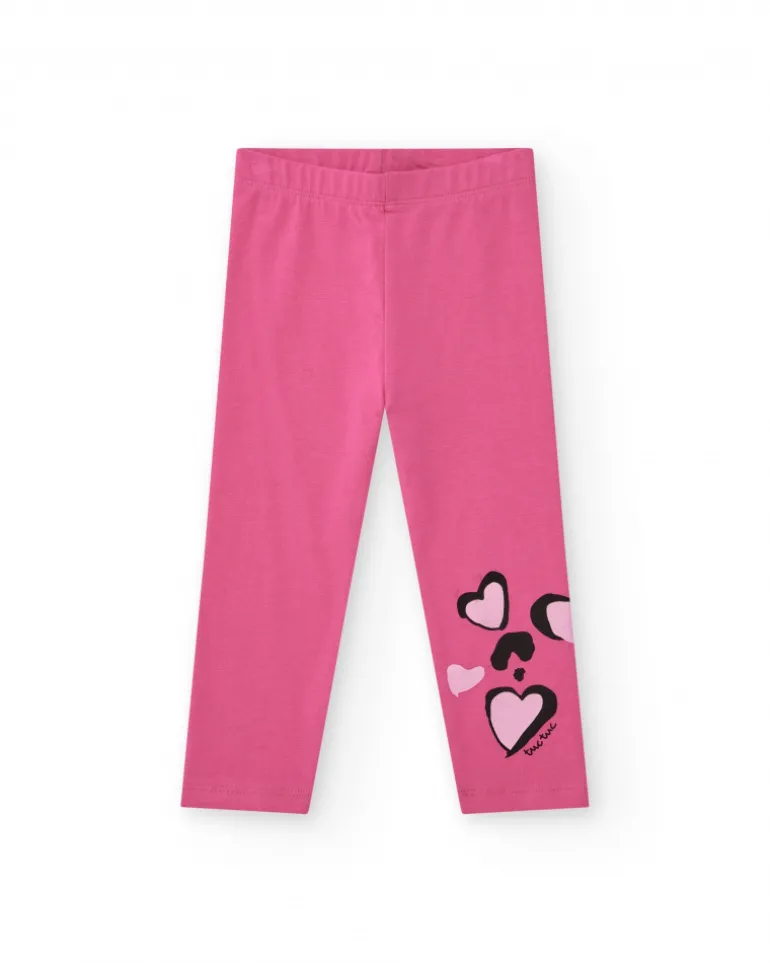 Leggings en tricot pour fille en rose avec imprimé tropical