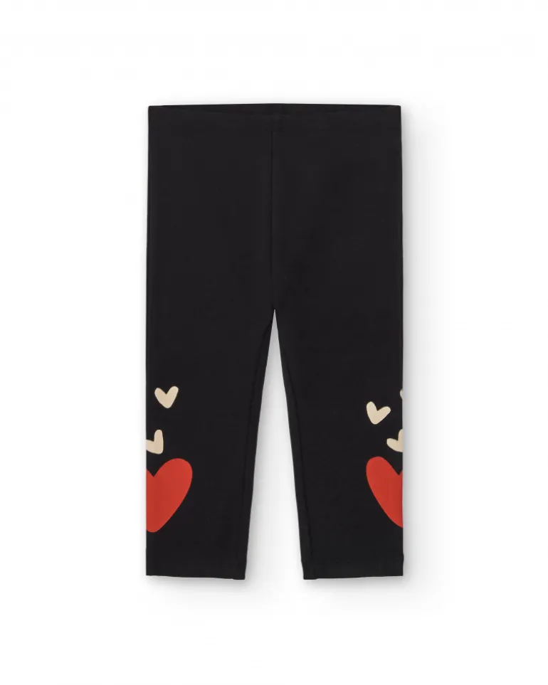 Leggings fille en noir avec imprimé de cœurs collection Cartoon Calling