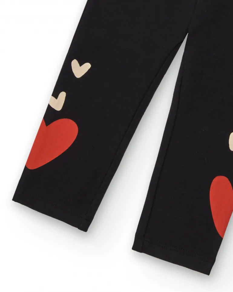 Leggings fille en noir avec imprimé de cœurs collection Cartoon Calling