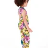 Leggings floraux pour fille en tons rose, jaune et vert