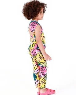 Leggings floraux pour fille en tons rose, jaune et vert