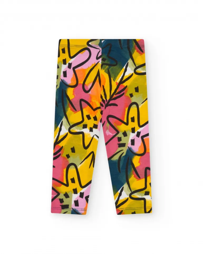 Leggings floraux pour fille en tons rose, jaune et vert