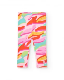 Leggings multicolores pour fille avec imprimé abstrait et taille élastique