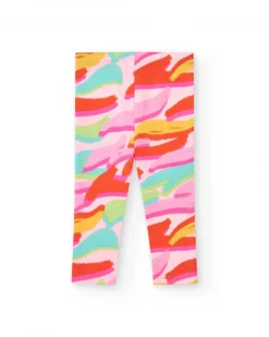 Leggings multicolores pour fille avec imprimé abstrait et taille élastique