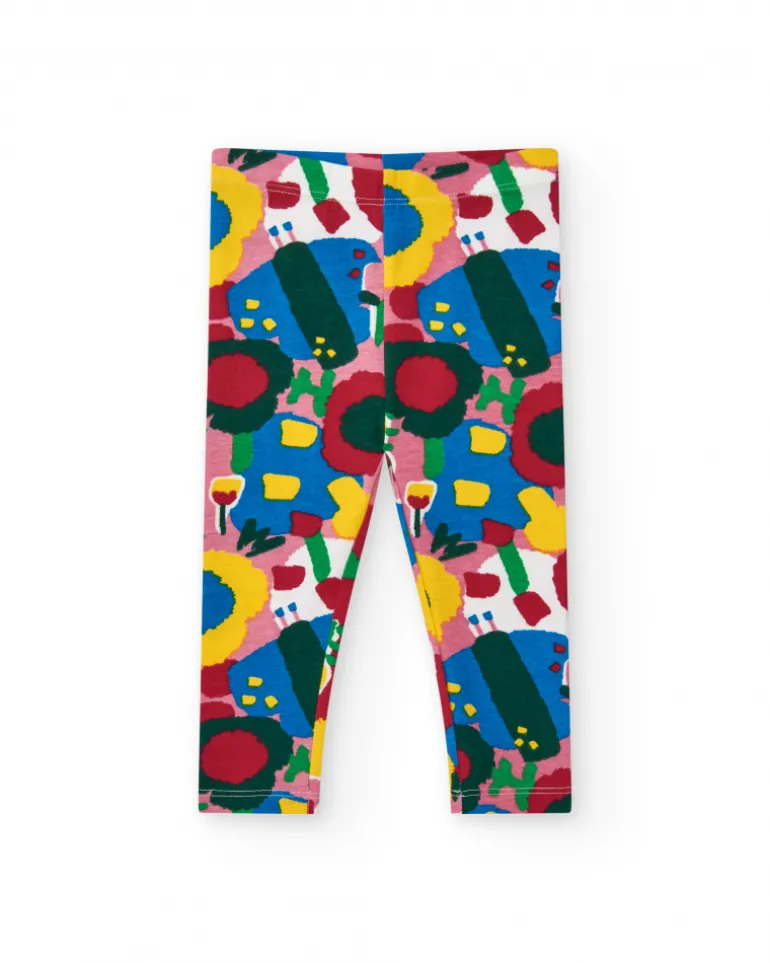 Leggings pour fille en rouge avec un imprimé floral éclatant Happy Garden