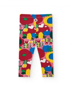 Leggings pour fille en rouge avec un imprimé floral éclatant Happy Garden