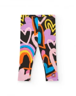 Leggings roses pour fille avec imprimé de cœurs et arc-en-ciel