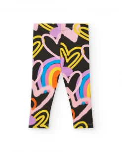 Leggings roses pour fille avec imprimé de cœurs et arc-en-ciel