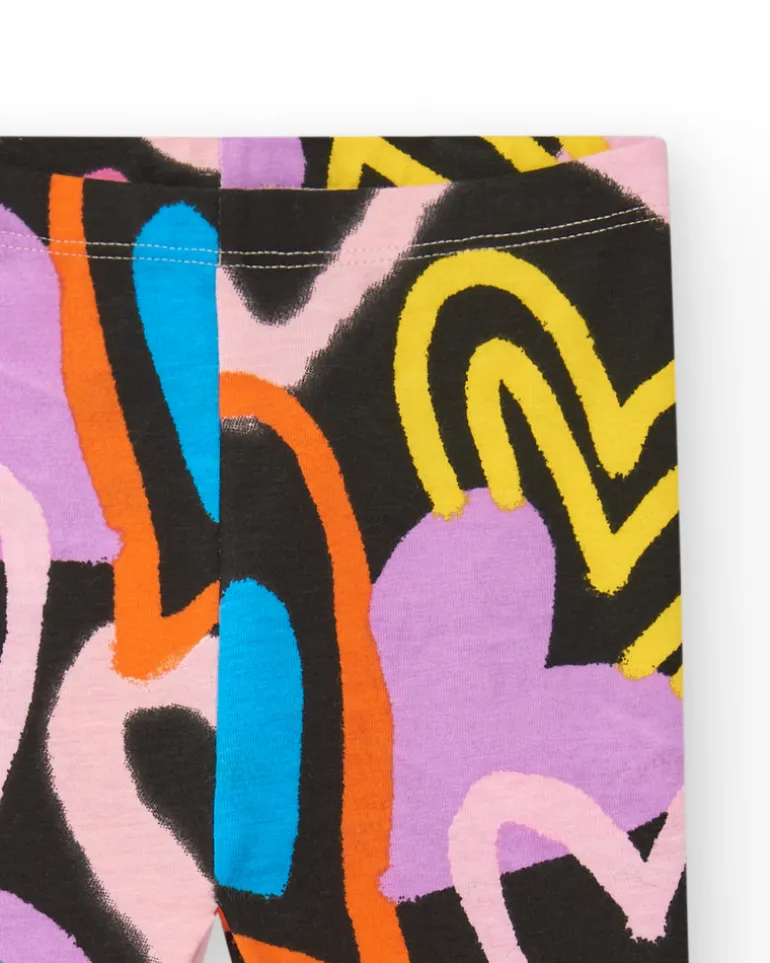 Leggings roses pour fille avec imprimé de cœurs et arc-en-ciel