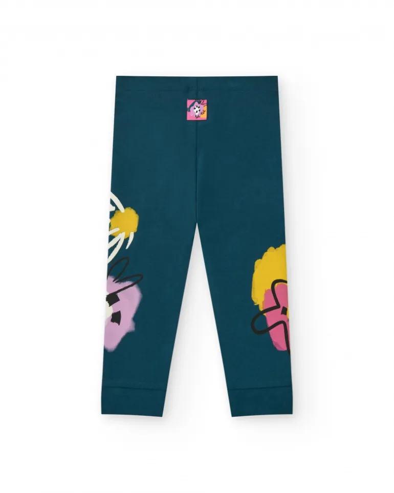 Leggings verts pour fille avec imprimé et taille élastique
