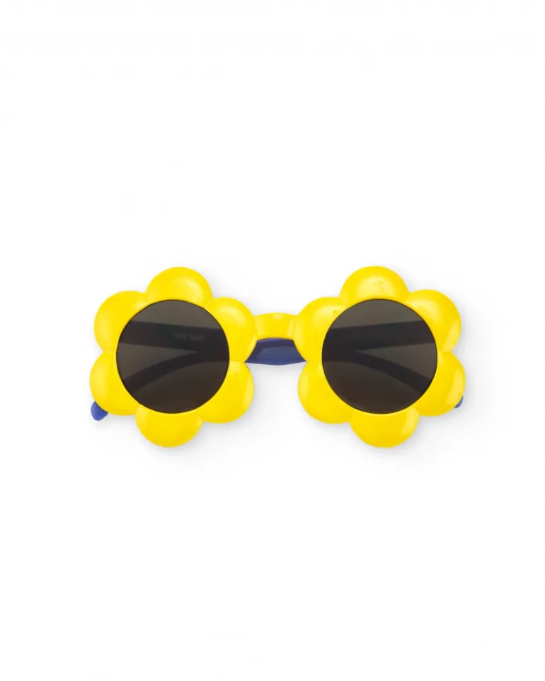 Lunettes de soleil jaunes pour fille en forme de fleur