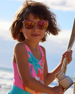 Lunettes de soleil roses pour fille avec imprimé multicolore