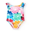 Maillot de bain blanc pour fille avec imprimé floral et volants