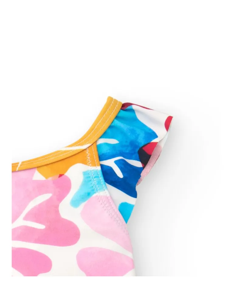 Maillot de bain blanc pour fille avec imprimé floral et volants