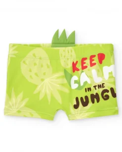 Maillot de bain boxer vert pour garçon avec imprimé tropical