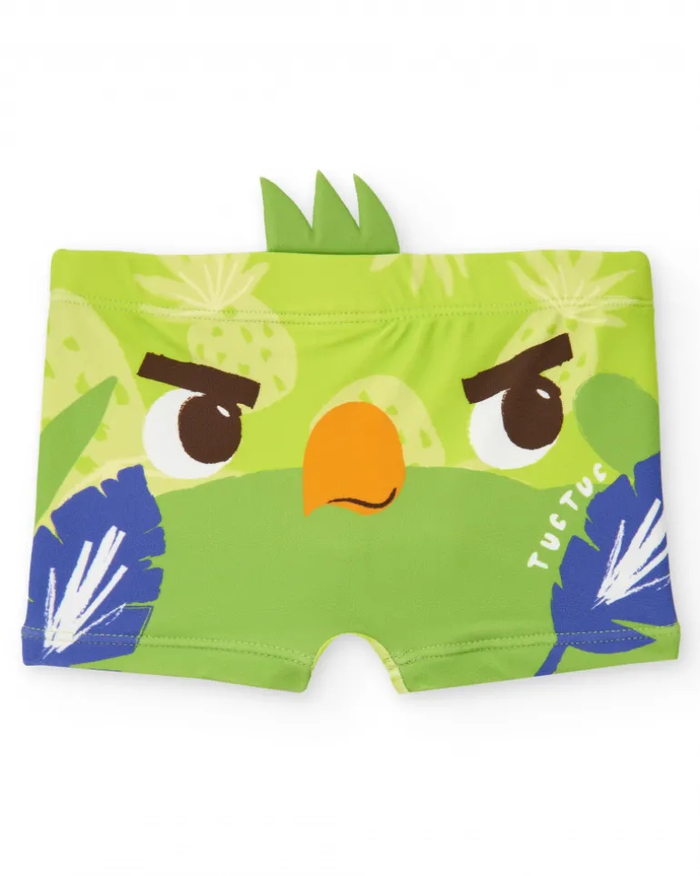 Maillot de bain boxer vert pour garçon avec imprimé tropical