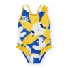 Maillot de bain jaune pour fille avec fleurs et détails 3D