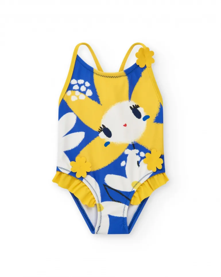 Maillot de bain jaune pour fille avec fleurs et détails 3D