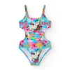 Maillot de bain multicolore pour fille avec imprimé tropical et bretelles.