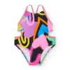 Maillot de bain noir pour fille avec imprimé abstrait