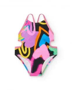Maillot de bain noir pour fille avec imprimé abstrait