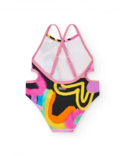 Maillot de bain noir pour fille avec imprimé abstrait