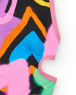 Maillot de bain noir pour fille avec imprimé abstrait