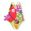 Maillot de bain pour fille avec perroquet tropical et détails floraux