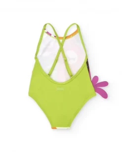 Maillot de bain pour fille avec perroquet tropical et détails floraux