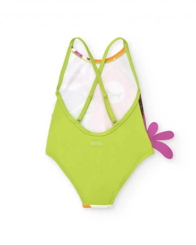 Maillot de bain pour fille avec perroquet tropical et détails floraux