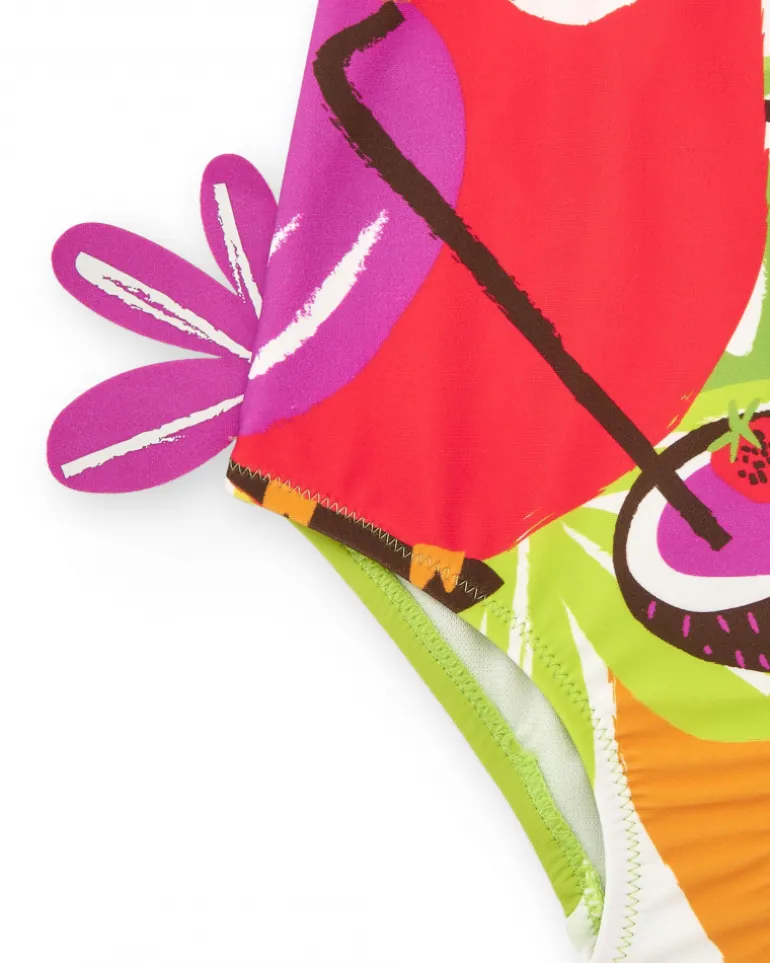 Maillot de bain pour fille avec perroquet tropical et détails floraux