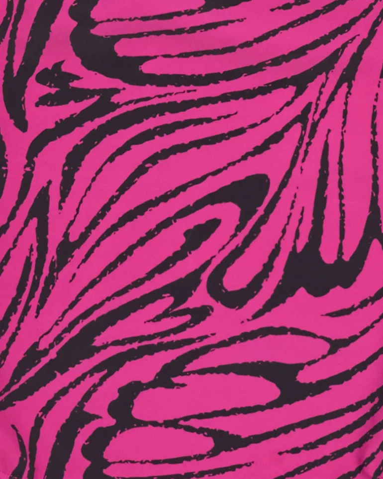 Maillot de bain pour fille en rose avec imprimé animal et design asymétrique.
