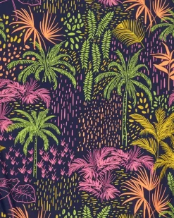 Maillot de bain pour fille en bleu marine avec design asymétrique et imprimé tropical.