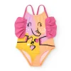 Maillot de bain rose pour fille avec éléphant et cœurs